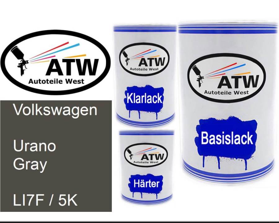 Volkswagen, Urano Gray, LI7F / 5K: 500ml Lackdose + 500ml Klarlack + 250ml Härter - Set, von ATW Autoteile West.